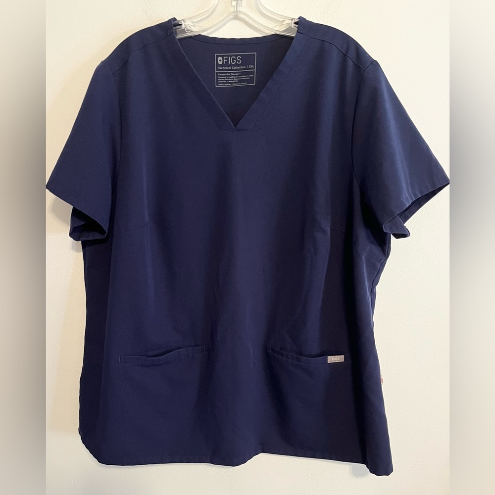Figs Casma Technical Collection V Neck Scrub Top in Navy. Short Slv. Sz 3XL